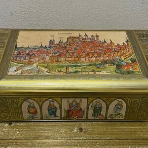Vintage E. Otto Schmidt  Biscuit Cookie Tin Hinged Large Box Nurnberg Germany